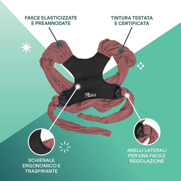 Fascia porta bambino facile da indossare (easy on), regolabile unisex - Marsupio neonati multiuso adatto fino a 10kg - Fascia porta bebe - Boudeaux - Design Registrato KBC? - immagine 4