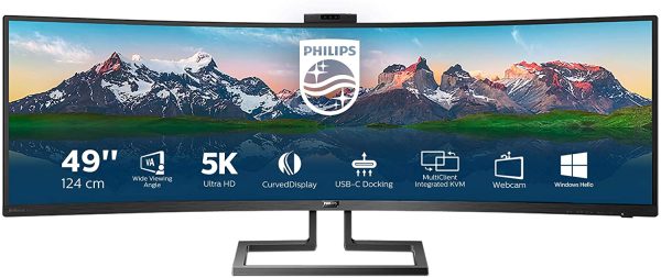 Philips Monitor Curvo 49", 499P9H, Gaming Superwide 32:9, risoluzione 5120*1440, Adaptive Sync, HDR 400, Multiview con KVM Switch integrato, Docking station USB-C, Microfono, Low Blue, Vesa, Nero - immagine 7