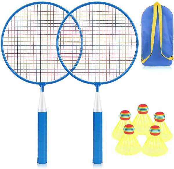 Wikay Badminton Set per Bambini, Portatile Badminton Kit per Bambini 7 in 1 Set di Racchette da Badminton per Bambini Giochi Sportivi Genitore-figlio, Borsa per Il Trasporto Inclusa (Blu) - immagine 2