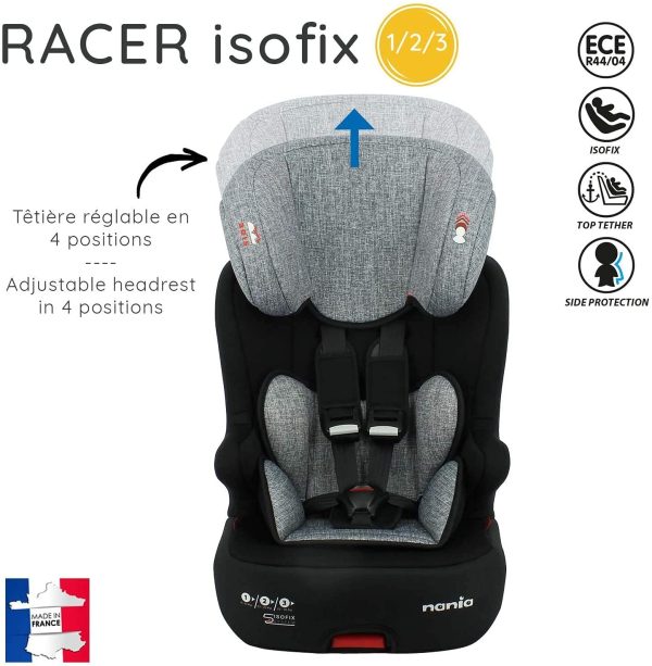 Seggiolino auto NANIA ISOFIX RACER- Gruppo 1/2/3 (9-36kg) con sedile inclinabile - produzione francese 100% - protezioni laterali - immagine 4