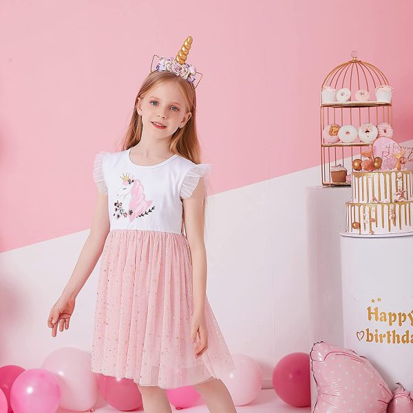 VIKITA Vestitos Bambina Principessa Unicorno Casuale Cotone Abiti - immagine 2