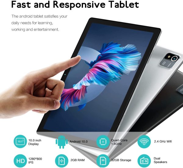 Tablet 10 Pollici, Android 10.0, Display 10.1" HD, Processore Quad-Core, Espansione SD da 128 GB 6000mAh WIFI GPS Doppia Fotocamera, D'argento - immagine 6