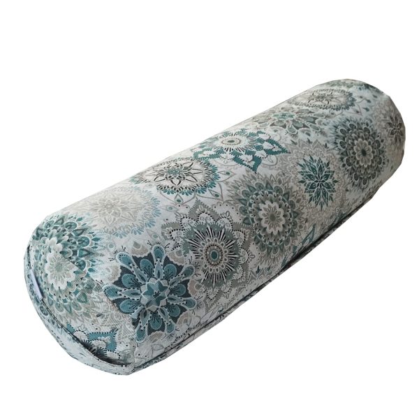 Bolster cilindrico per yoga "Mandalas blu-grigio" - Cuscino yoga - Rivestimento sfoderabile e lavabile - Ripieno di pula di farro biologico - Maniglia per il trasporto - 64 x 20 - immagine 6