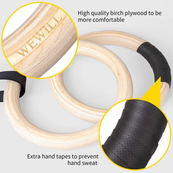 WEWILL Anelli da Ginnastica Professionali Anelli Multifunzione Pull Up Gym Ring con Protezione delle Mani per Esercizi for Home/Outdoor - immagine 4