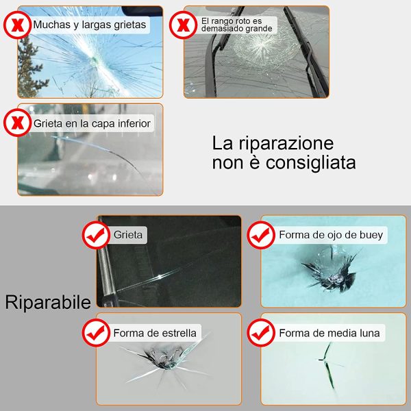 Kit Riparazione Parabrezza Auto,Kit Riparazione Vetro Auto con Riparazione Resina e Siringhe a Pressione,Kit Riparazione Parabrezza per Riparare Le Incrinature, Scheggiature, Fessure e Graffi - immagine 4