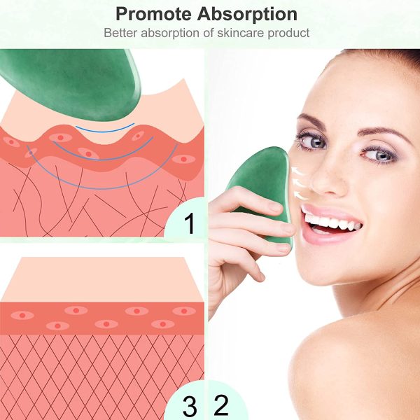 Gua Sha Jade Guasha Viso Pietra di Giada Naturale Fatto a Mano Massaggio Viso Rassodare La Pelle Antiet?? e Riduzione Delle Rughe Su Viso e Collo - immagine 2