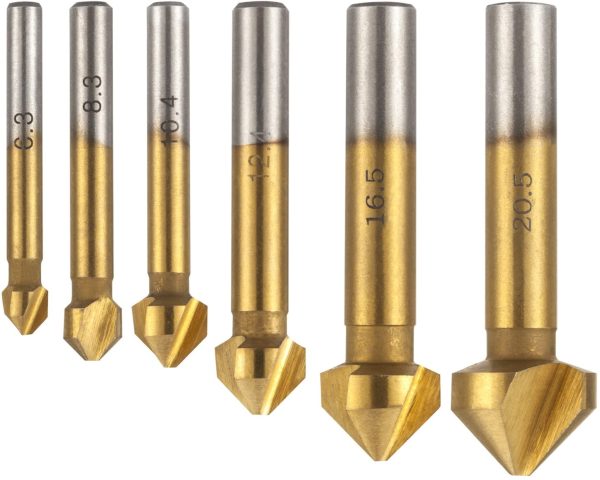 6Pcs Svasatore per Metallo Legno in HSS Titanio Rivestito 90??Gradi con Codolo Esagonale Punta 6,3mm 8,3mm 10,4mm 12,4mm 16,5mm 20,5mm - immagine 5