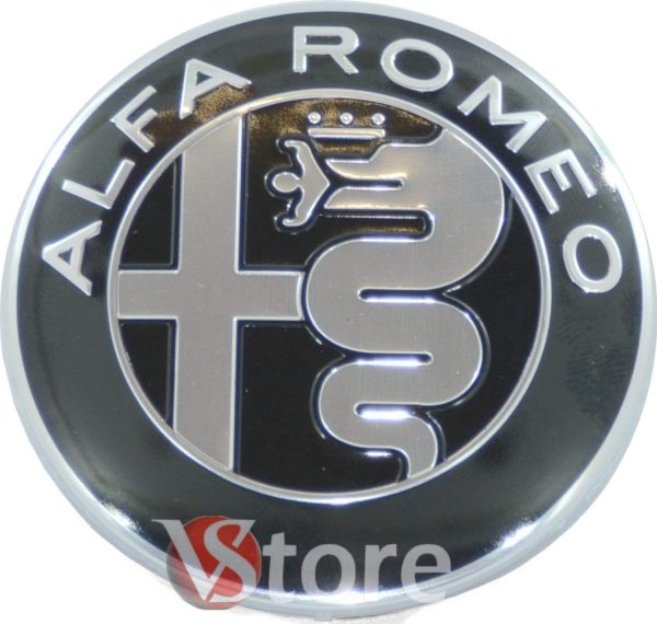 2 Fregi Stemma Alfa Romeo Nero Specchio Logo 74mm Cofano Anteriore Posteriore Emblema Black 147 156 159 Brera Mito METALLO - immagine 2