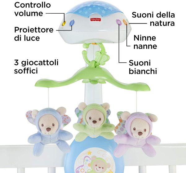 Fisher-Price Farfalla 3 in 1 Proiettore Mobile - Giocattolo per Culle e Lettini con Suoni e Luci - 3 Orsetti - Regalo per Bambini 0-5 Mesi - immagine 2