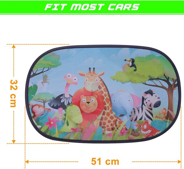 Parasole Auto Bambini Tendine, Universali Autoadesivo Finestrini Laterali Protezione da Raggi UV per Bambini con Simpatici Motivi, Set da 2 pezzi, 51 x 32 cm - immagine 2