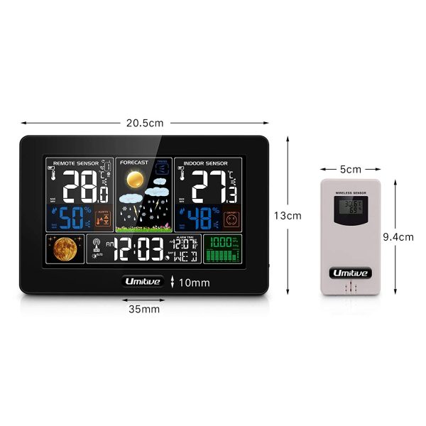 Umitive Stazione Meteo con 3 Sensore Esterno Interno, Meteorologica Display a Colori con Allarme, Temperatura, umidit??, Data, Barometrico, Previsioni di Tempo, Sveglia e Fase Lunare - immagine 3