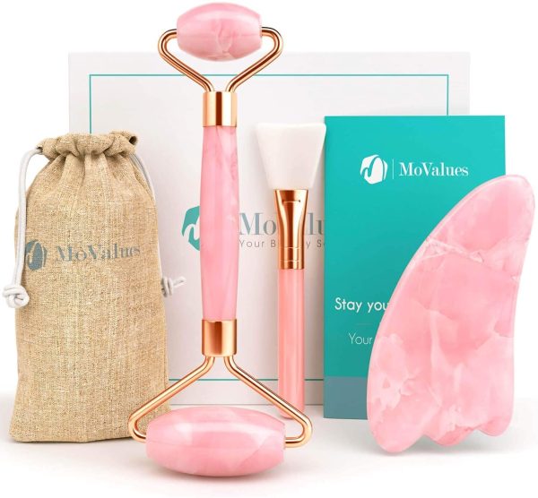 Set con Rullo di Giada e Gua Sha Originale - Roller per Massaggio Viso in Quarzo Rosa Naturale al 100%, Multifunzione Rilassante, Rimodellante e Anti-et?? - Design autentico, Durevole, Silenzioso - immagine 8