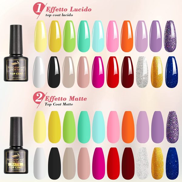 Smalto Semipermanente- NAILMASHA 23 Pz 8ml Smalti Semipermanenti per Unghie in Gel LED con Base e Top Coat, Matt Top, Nudo Neon Nero Glitter Kit Semipermanente Unghie Collezione di Smalto per Unghie - immagine 6