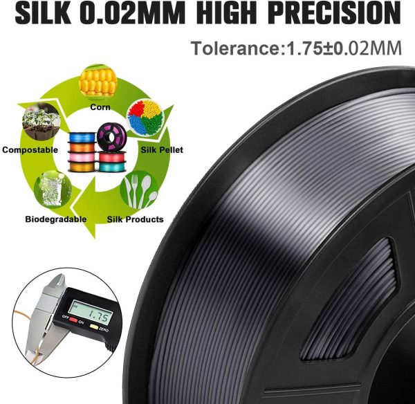 Filamento per stampante 3D in seta lucida SUNLU PLA Plus 1,75 mm, filamento in PLA+ in seta nero 1,75 +/- 0,02 mm Bobina da 1 kg per stampante 3D FDM - immagine 7