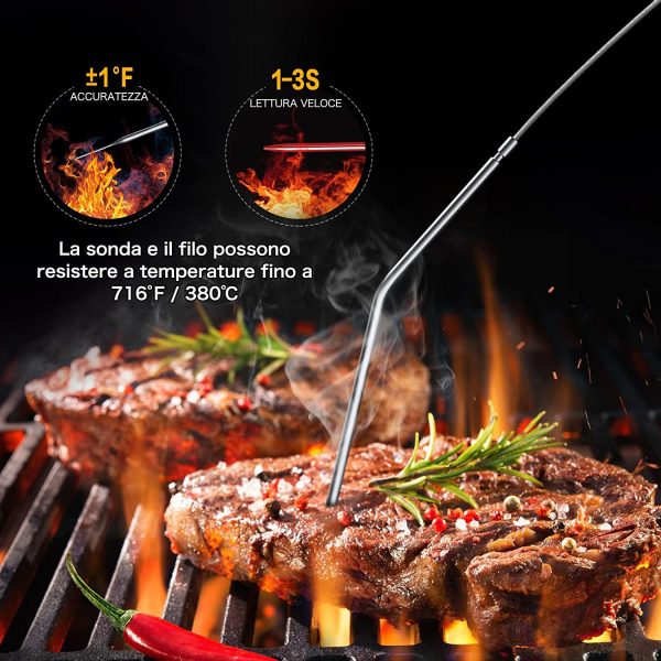 Termometro Cucina, Doppia Sonda Lunga da 6.4" Termometro Barbecue a Lettura Istantanea, Impermeabile Termometro Carne con Controluce LCD e Timer Cucina, per Forno Grigliare Caramelle Latte