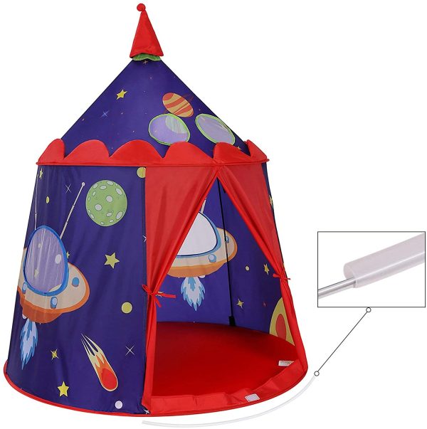 SONGMICS Tenda da Gioco Castello con Astronavi per Ragazzi e Bambini, Casetta dei Giochi per Interni ed Esterni, Tenda Portatile con Borsa da Trasporto, Regalo per Bambini, Blu , LPT01BU - immagine 5