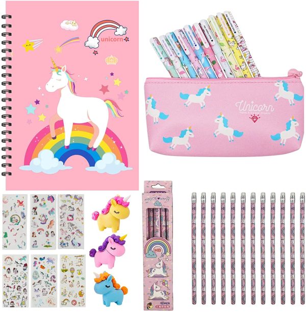 33pcs Cancelleria per Unicorno, Set Regalo Ragazza Unicorno, Unicorno Regalo Bambina, Unicorno Penne e Matite e Borsa di Cartoleria e Astuccio e Unicorno Taccuino e Set Adesivo Unicorno - immagine 3