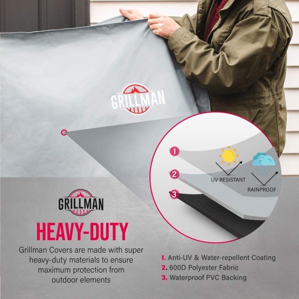 Grillman Premium Copertura per Barbecue, Copertura per Barbecue a Gas per Weber, Brinkmann, Char Broil ETC. Resistente agli Urti, ai Raggi UV e all'Acqua (30 inch / 76 cm, Grigio) - immagine 2