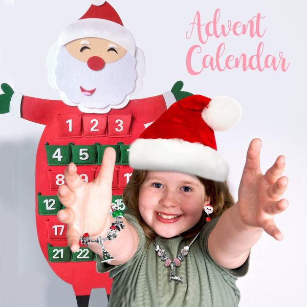 Calendario Dell'Avvento in Feltro per Bambine, con 24 Gioielli, Kit Fai da Te per Braccialetti, Collane, Orecchini, Anelli, Regalo di Natale per Ragazza - immagine 7