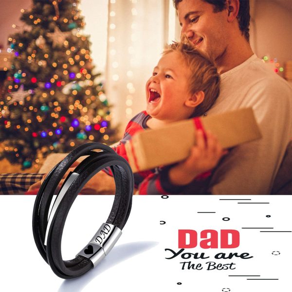 Bracciale da uomo in pelle con incisione DAD, in confezione regalo, per il Padre Pap?? Braccialetto