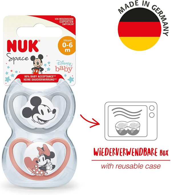 NUK 10730715 Ciuccio Space | 0-6 mesi | Succhietti con extra ventilazione | Silicone senza BPA | Disney Topolino e Minnie | 2 pezzi - immagine 2