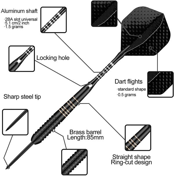 sanfeng Freccette Professionali Punta Acciaio 22/23/24/27 Grammi - 3 Metallo Steel Darts con Nero Blu Verde Aste in Alluminio 9 Voli 50 O-Ring Anti-Allentati 1 Dart Sharpener Tool 12 Spring Rings - immagine 4