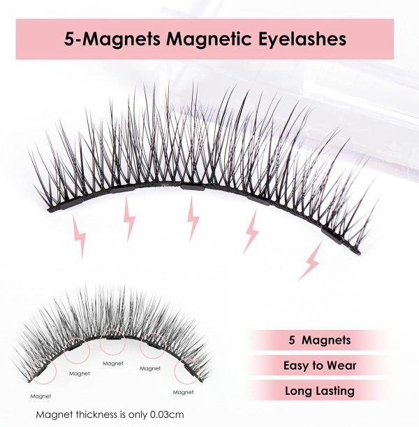 Ciglia Finte Magnetiche con Eyeliner Applicatore Kit 5 Paia Ciglia Finte Naturali Riutilizzabili Ciglia Magnetiche 3D Senza Colla Eyeliner Magnetico Liquido Impermeabile di Lunga Durata