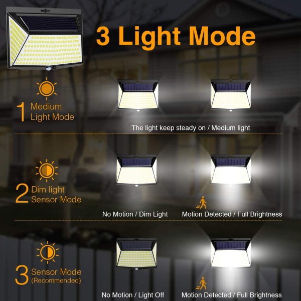 Luce Solare LED Esterno, [ 2 Pezzi] 228 LED Faretti Solari a Led da Esterno 3 Modalit?? Lampada da Esterno con Sensore di Movimento IP65 Impermeabile Luci Solari per Giardino Parete - immagine 5