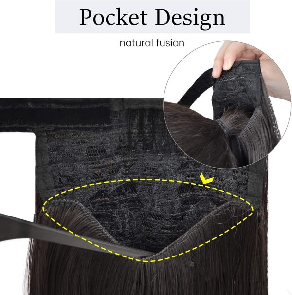 FESHFEN Posticci per capelli Extension Coda Di Cavallo Capelli Lunga Estensione Capelli sintetica a coda di cavallo lunga e dritta 61cm, 125g - immagine 6