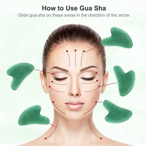 Gua Sha Jade Guasha Viso Pietra di Giada Naturale Fatto a Mano Massaggio Viso Rassodare La Pelle Antiet?? e Riduzione Delle Rughe Su Viso e Collo - immagine 6