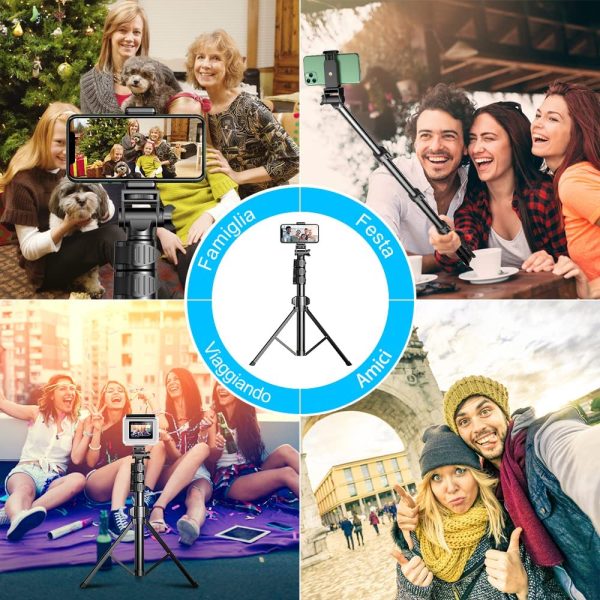 Selfie Stick Treppiede, 133 cm Estensibile 3 in 1 Bastone Selfie Bluetooth con Telecomando per Streaming Live, Treppiede Smartphone Compatibile con 13 Pro Max/12 Pro/11, Samsung, Fotocamera - immagine 7