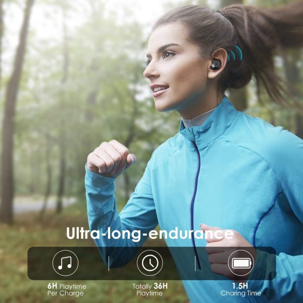 Cuffie Bluetooth Sport 5.0, Auricolari Bluetooth Sport Impermeabili IPX7 36 Ore, Auricolare bluetooth di Riproduzione Suono Stereo con Custodia di Ricarica - immagine 5