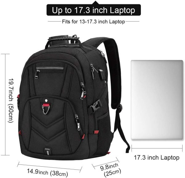 Zaino Porta PC Zaini Lavoro Uomo Notebook Laptop Borsa 17 17,3 Pollici Impermeabile con USB Zainetto da Viaggio Scuola Affari Grande Nero - immagine 3