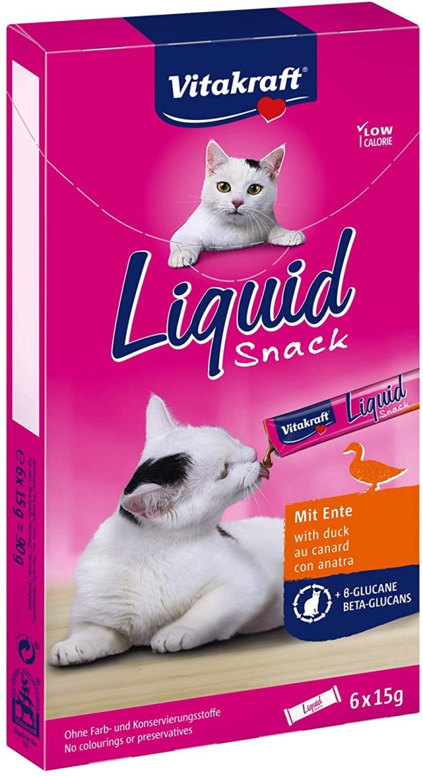 Vitakraft Snack liquido per gatto, Anatra e Beta glucani, 1 confezione (6 buste da 15 g) - immagine 2