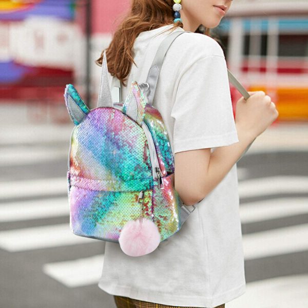 WolinTek Zaino con Unicorno, Borsa per la Scuola per Ragazze, Zaino con Paillette Unicorno,Zaino da Viaggio alla Moda,Sacchetto Di Scuola Unicorn per Ragazze - immagine 2