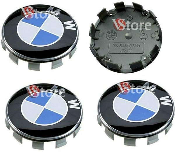 4 Tappi Coprimozzo Compatibili per BMW diametro 68mm Borchie Per cerchi Lega Logo - immagine 3