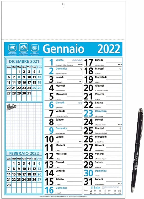 Calendario 2022 da muro olandese, con campo note + Penna touch omaggio (Blu) - immagine 2