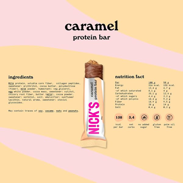 NICKS Mix di Barrette Proteiche, Keto Proteico Snack Bar 4g Net Carbs, 15g Proteine di 5g Collagene Senza Zucchero Aggiunti Low Carb Barretta Senza Glutine (9x50 g - Protein) - immagine 3