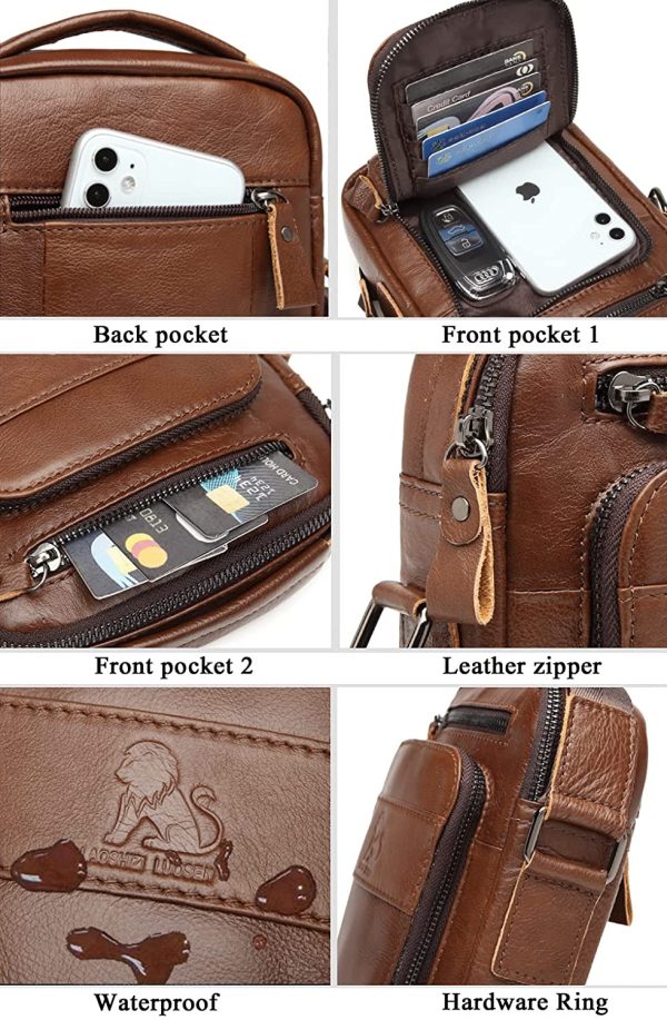 Borsello Uomo Pelle, Borsa a Tracolla Piccola Borsa da Uomini in Vera Pelle Casuale Borse Messenger per iPad iPhone e Viaggio Attivit?? Commerciale (Marrone Rossastro) - immagine 4