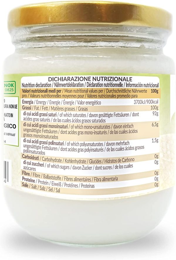 Olio di Cocco Biologico Vergine 200 ml. Crudo e Spremuto a Freddo. Organico e Naturale. Bio Nativo e non Raffinato. Origine Sri Lanka. NATURALEBIO - immagine 2