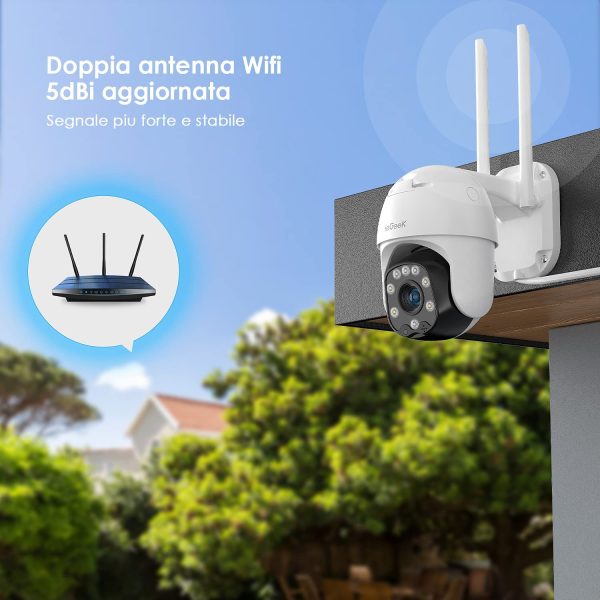 Telecamera Wi-Fi Esterno  360?? PTZ WiFi Videocamera Sorveglianza con 1080P Visione notturna a colori, Tracciamento Automatico, IP66 Impermeabile, Rilevamento del movimento, Audio bidirezionale