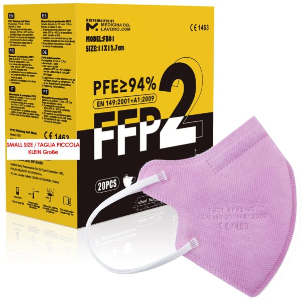 20 Mascherine FFP2 Rosa Taglia Piccola Small Size Certificate CE, Mascherina 4 Strati Senza Valvola, Maschera Facciale di Protezione Certificata e Sanificata, Face Mask con PFE??94-20 Pezzi - immagine 5