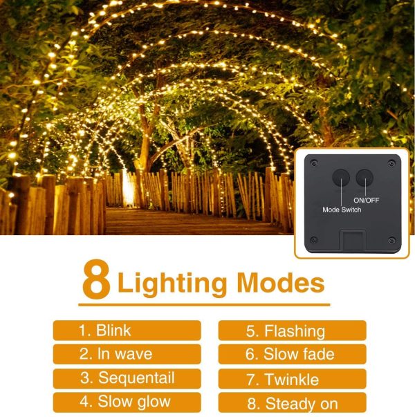 Catena Luminosa Solare,  26M Stringa Luci Solari 240 LED / 8 Modi, Impermeabili Luci Decorative da Interni e Esterni per Festa, Giardino, Natale, Halloween, Matrimonio (Bianco Caldo) - immagine 5