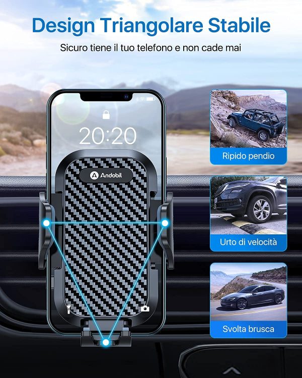 andobil Supporto Cellulare Auto [Stabile e Antiurto] Design Brevettato con Clip Girevole a 360?? Porta Cellulare da Auto per Tutti Gli Smartphone, ad esempio iPhone Samsung Huawei Realme Xiaomi - immagine 4