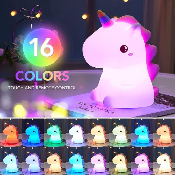 Luce Notturna Bambini, Unicorno Bambina Regalo Battesimo,16 Multicolori Silicone Lampada Notturna per Bambini, USB Ricaricabile LED Luci Notturne per Bambini Cameretta Bambina Regalo Neonato - immagine 4