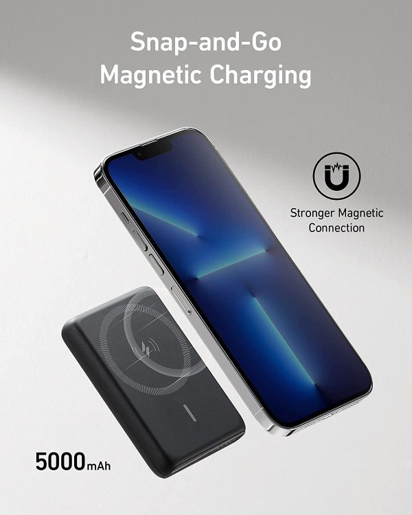 Anker Caricabatterie Portatile Wireless Magnetico, Power Bank Wireless 5K Magnetico PowerCore con Cavo USB-C, compatibile con iPhone 13/iPhone 12 serie - immagine 4