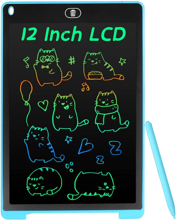 Tavoletta Grafica LCD Scrittura Colorato 12 Pollice, Elettronica Lavagna Cancellabile da Disegno con Penna, Portatile Lavagnetta per Bambini Digitale Ewriter con Pulsante Elimina, Blu - immagine 5