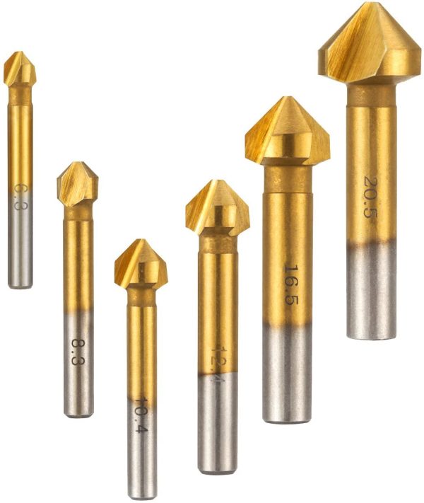 6Pcs Svasatore per Metallo Legno in HSS Titanio Rivestito 90??Gradi con Codolo Esagonale Punta 6,3mm 8,3mm 10,4mm 12,4mm 16,5mm 20,5mm - immagine 4