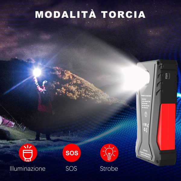 Avviatore Batteria Auto, 800A 12800mAh Portatile Avviatore Emergenza per Auto/Moto (Motori Fino a 6.0L Benzina/5.0L Diesel), Avviatore Auto con QC 3.0 e Tipo C, Torcia a LED, Schermo LCD (N)