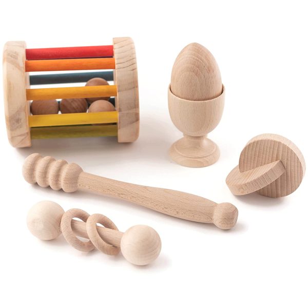 Cesto dei Tesori Montessori 5 Elementi e Baby Roller Arcobaleno per bambini 3-12 mesi - immagine 5